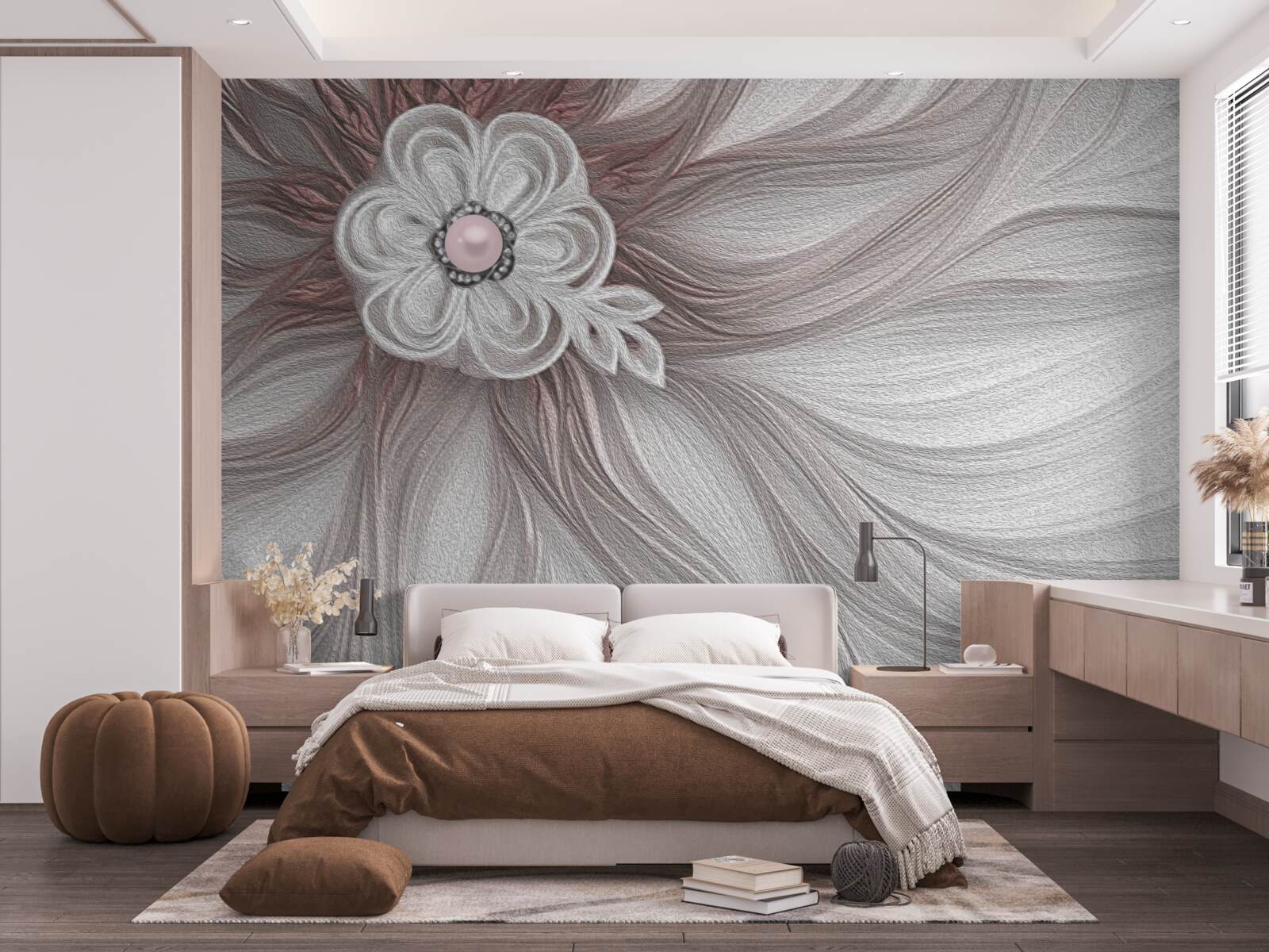 Fototapet Centrul florii albe este decorat cu perle