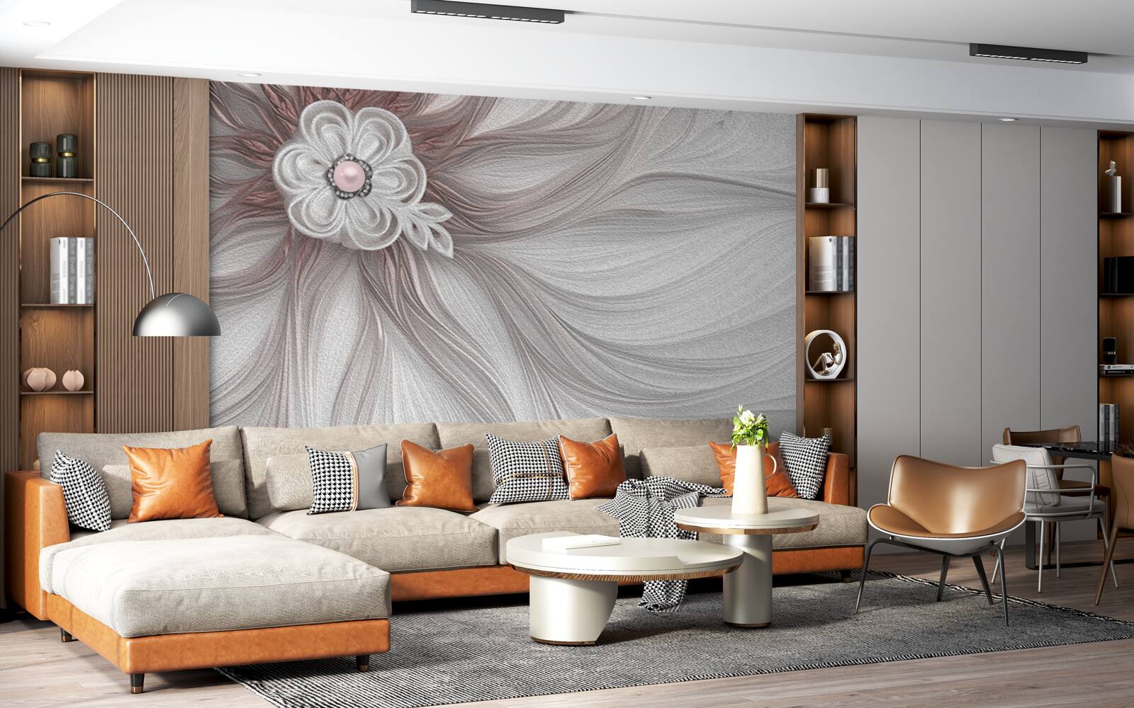 Fototapet Centrul florii albe este decorat cu perle