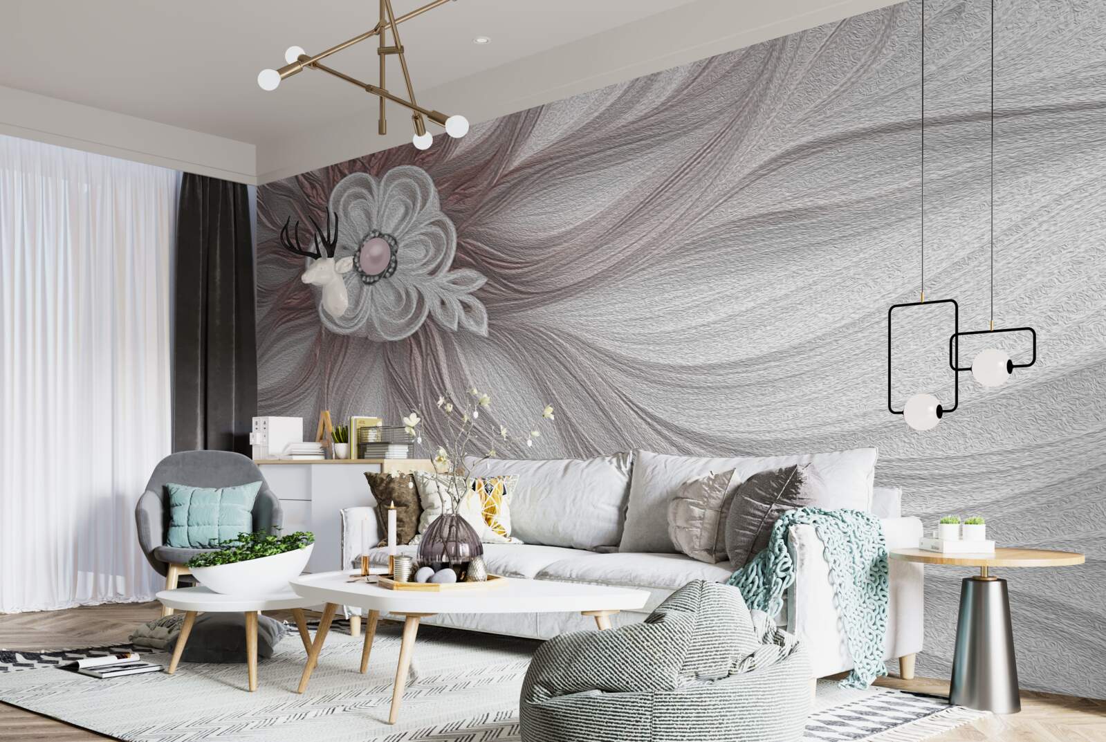 Fototapet Centrul florii albe este decorat cu perle