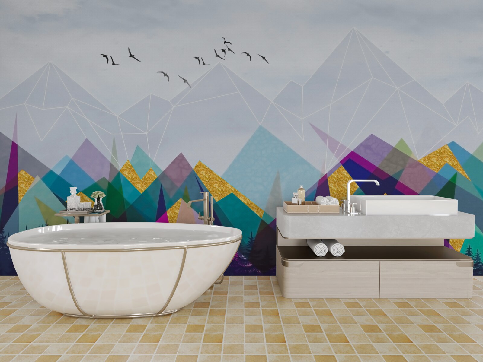 Fototapet pădure ambiguă în munți