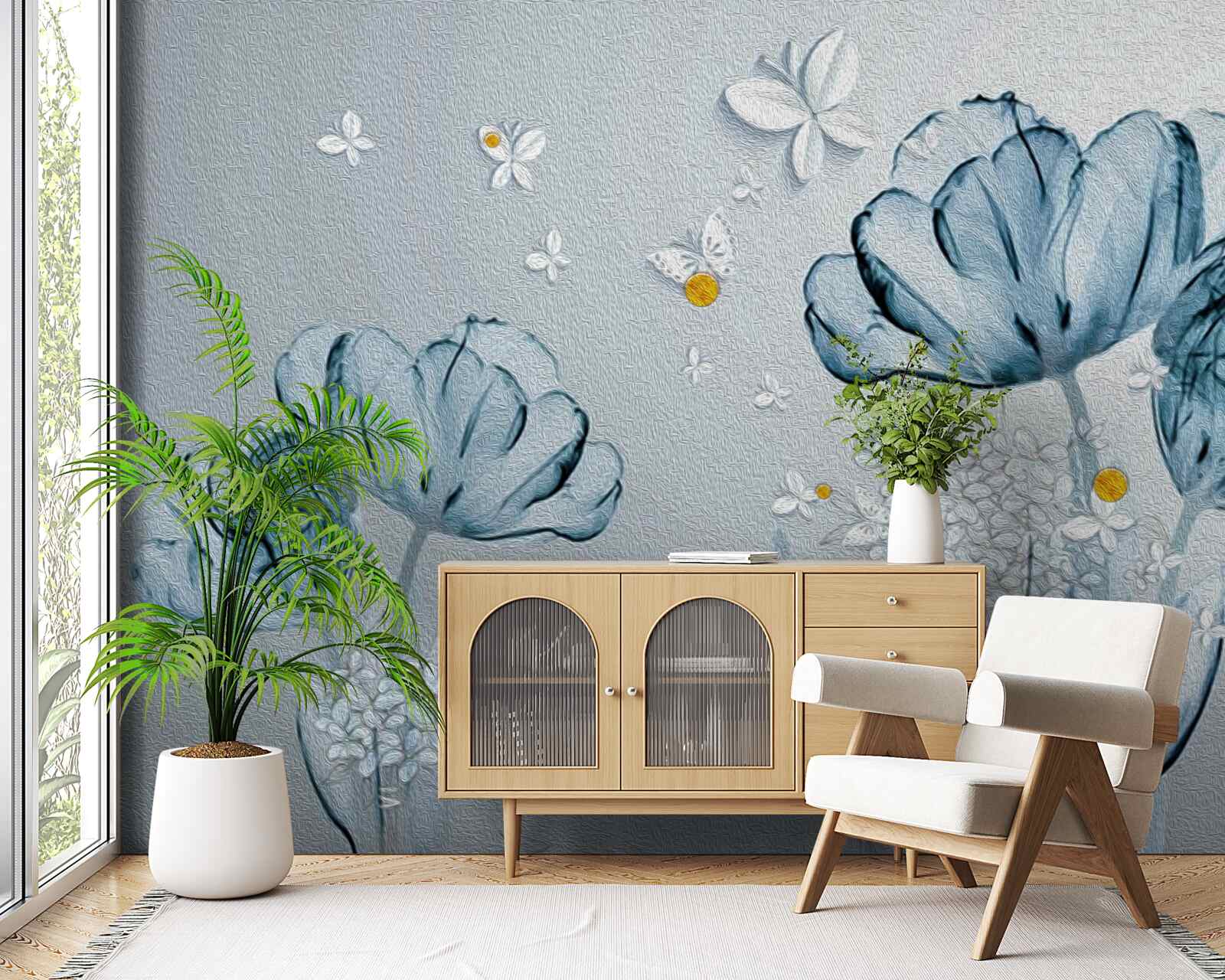 Fototapet maci de primăvară au flori transparente