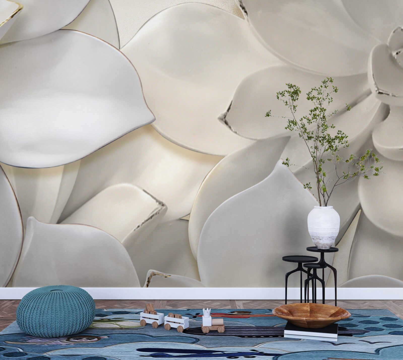 Fototapet flori albe ca porțelanul