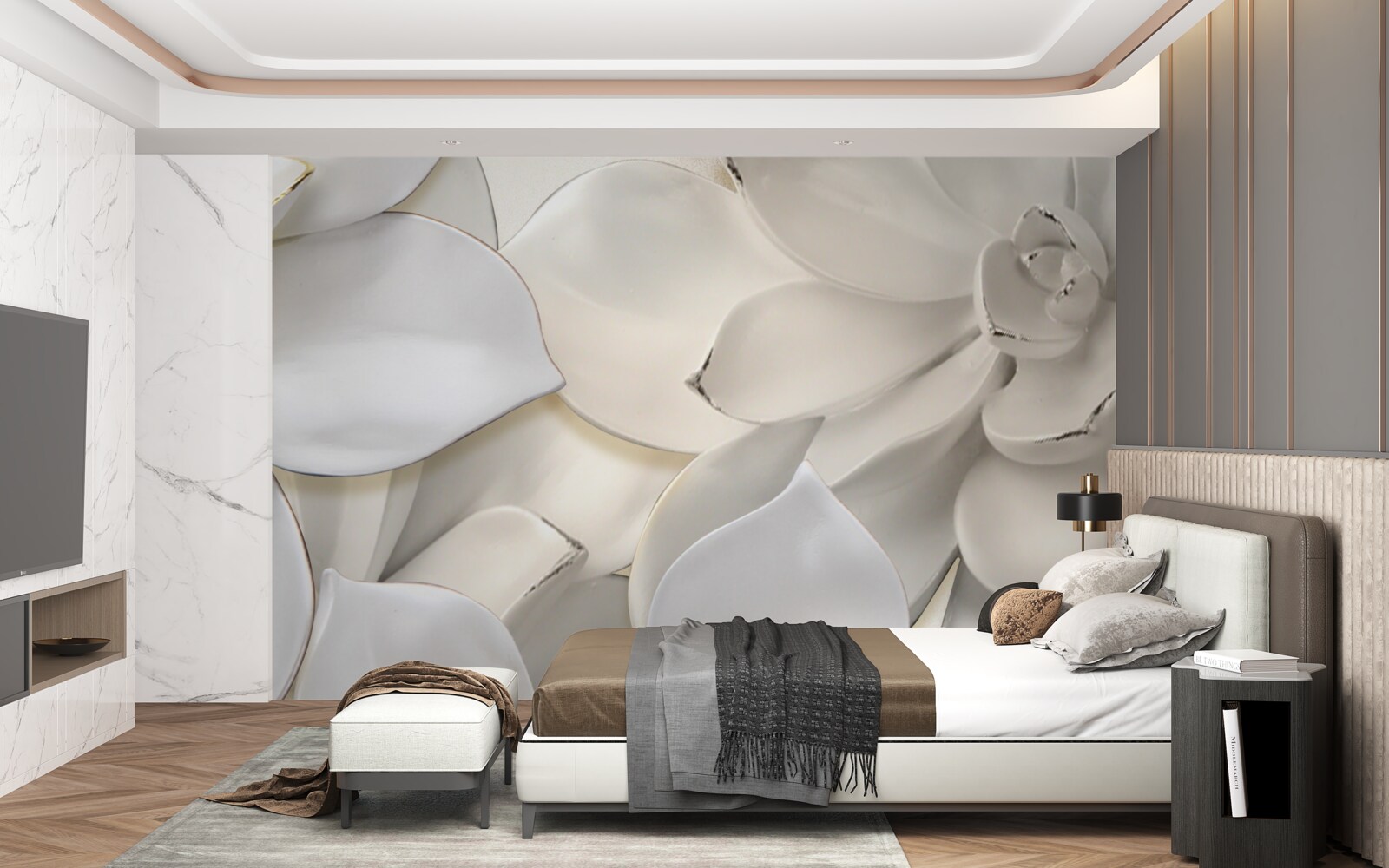 Fototapet flori albe ca porțelanul