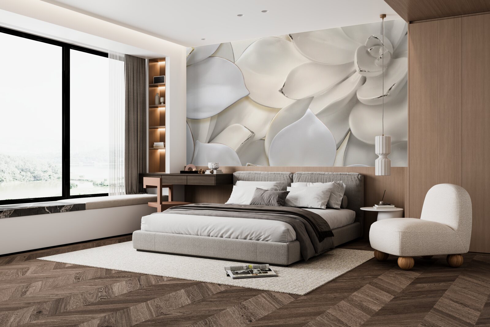 Fototapet flori albe ca porțelanul