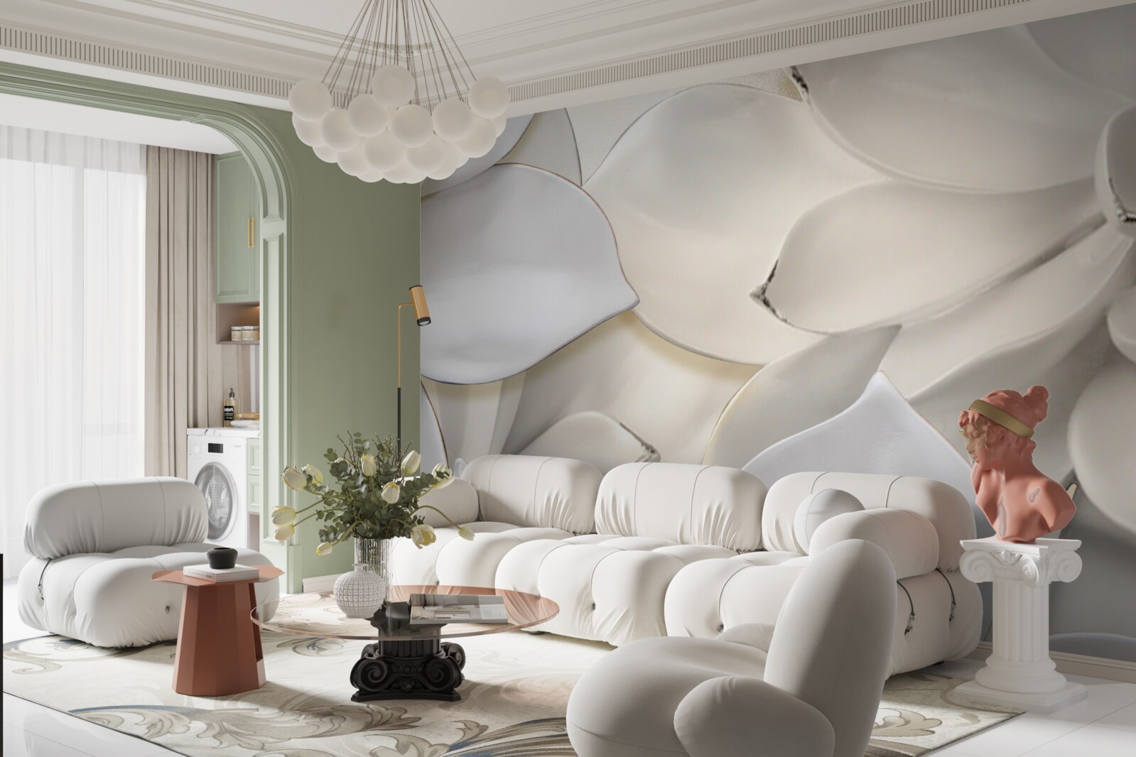 Fototapet flori albe ca porțelanul