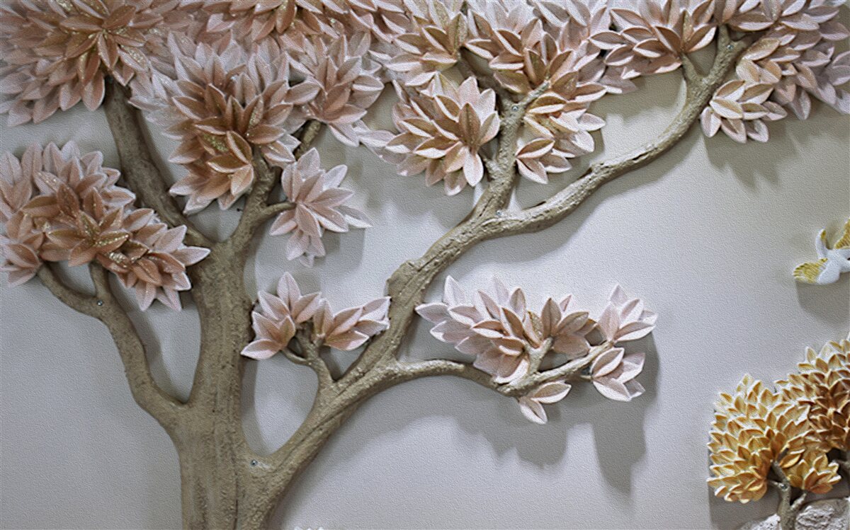 Fototapet copac maiestuos cu frunze și păsări