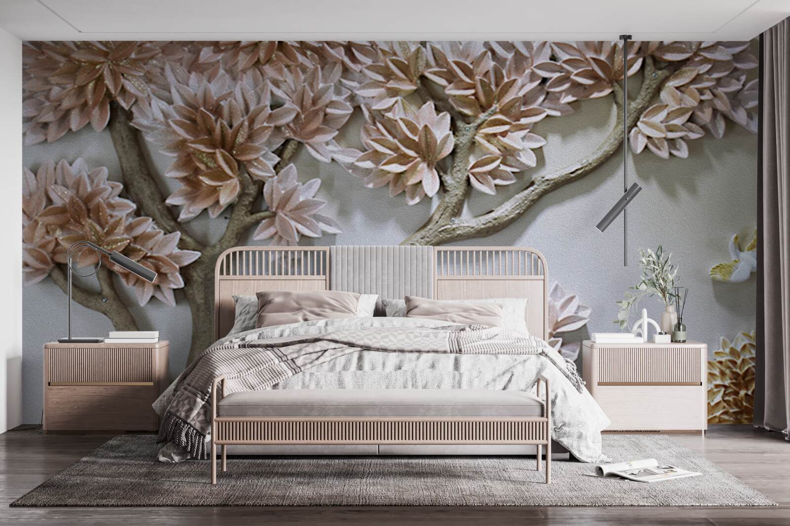 Fototapet copac maiestuos cu frunze și păsări