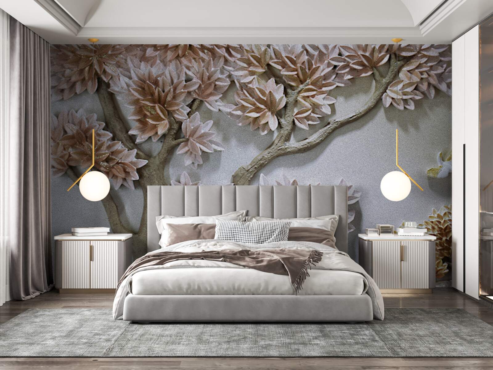 Fototapet copac maiestuos cu frunze și păsări