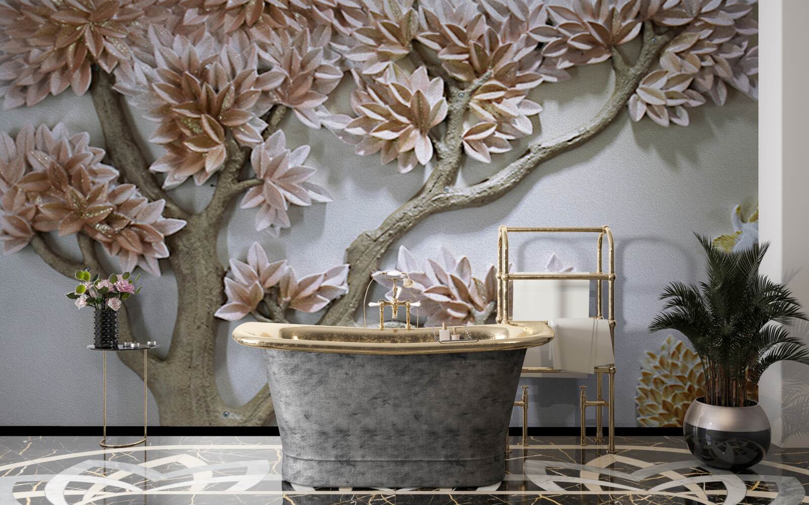 Fototapet copac maiestuos cu frunze și păsări