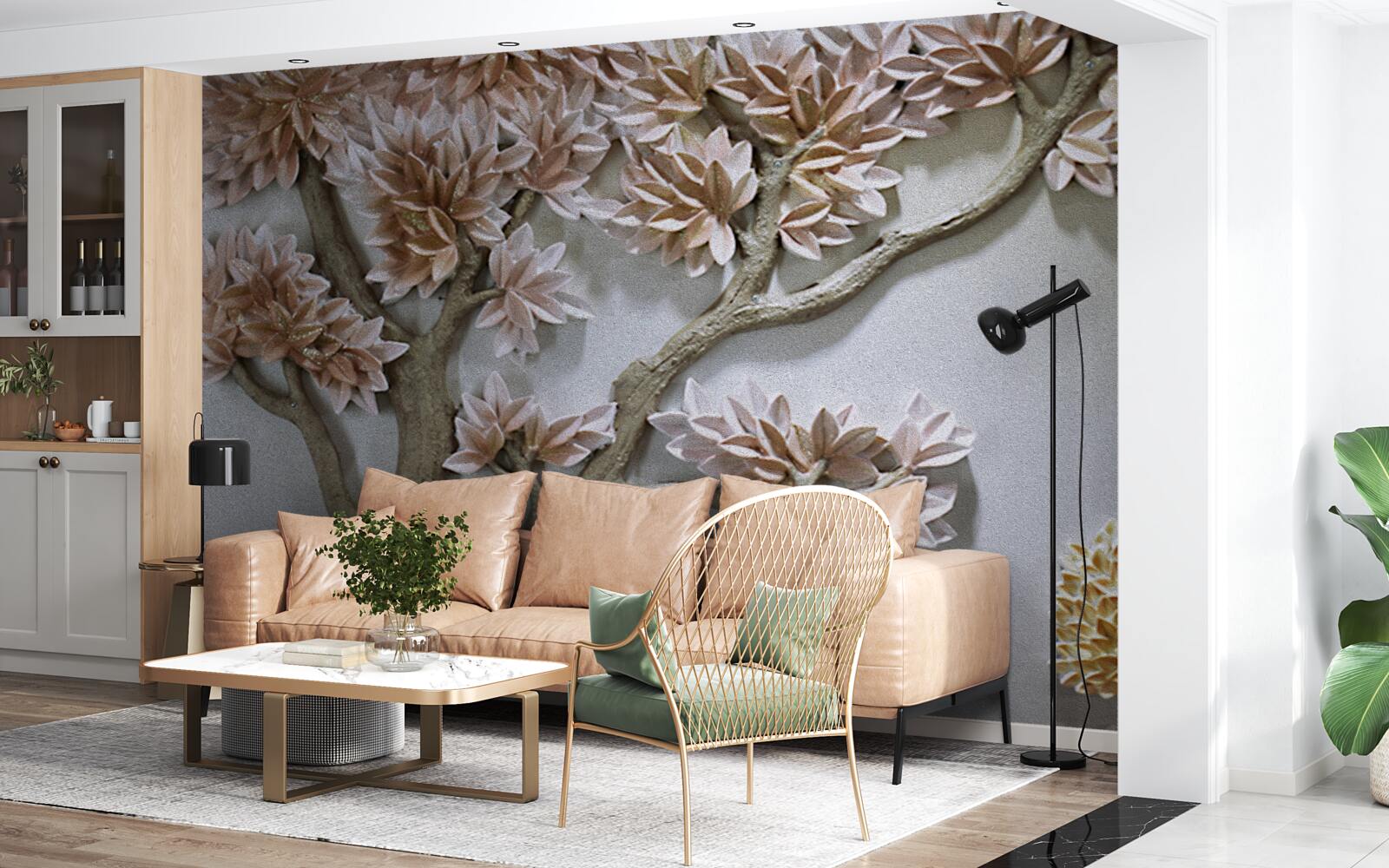 Fototapet copac maiestuos cu frunze și păsări