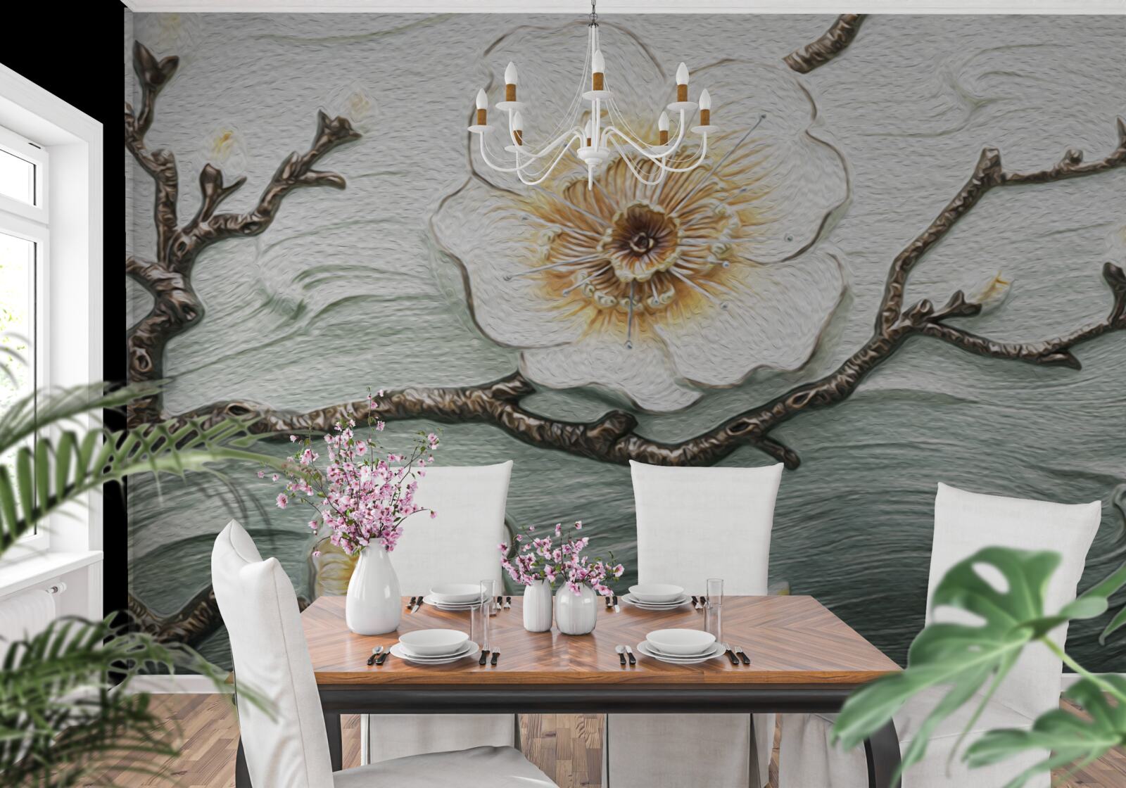 Fototapet vântul mișcă mugurii magnoliei albe