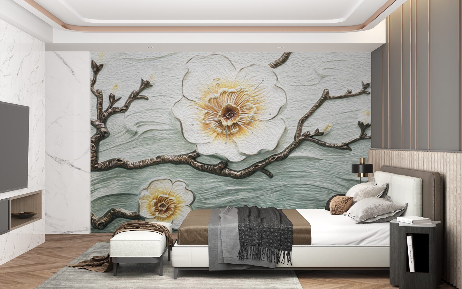 Fototapet vântul mișcă mugurii magnoliei albe