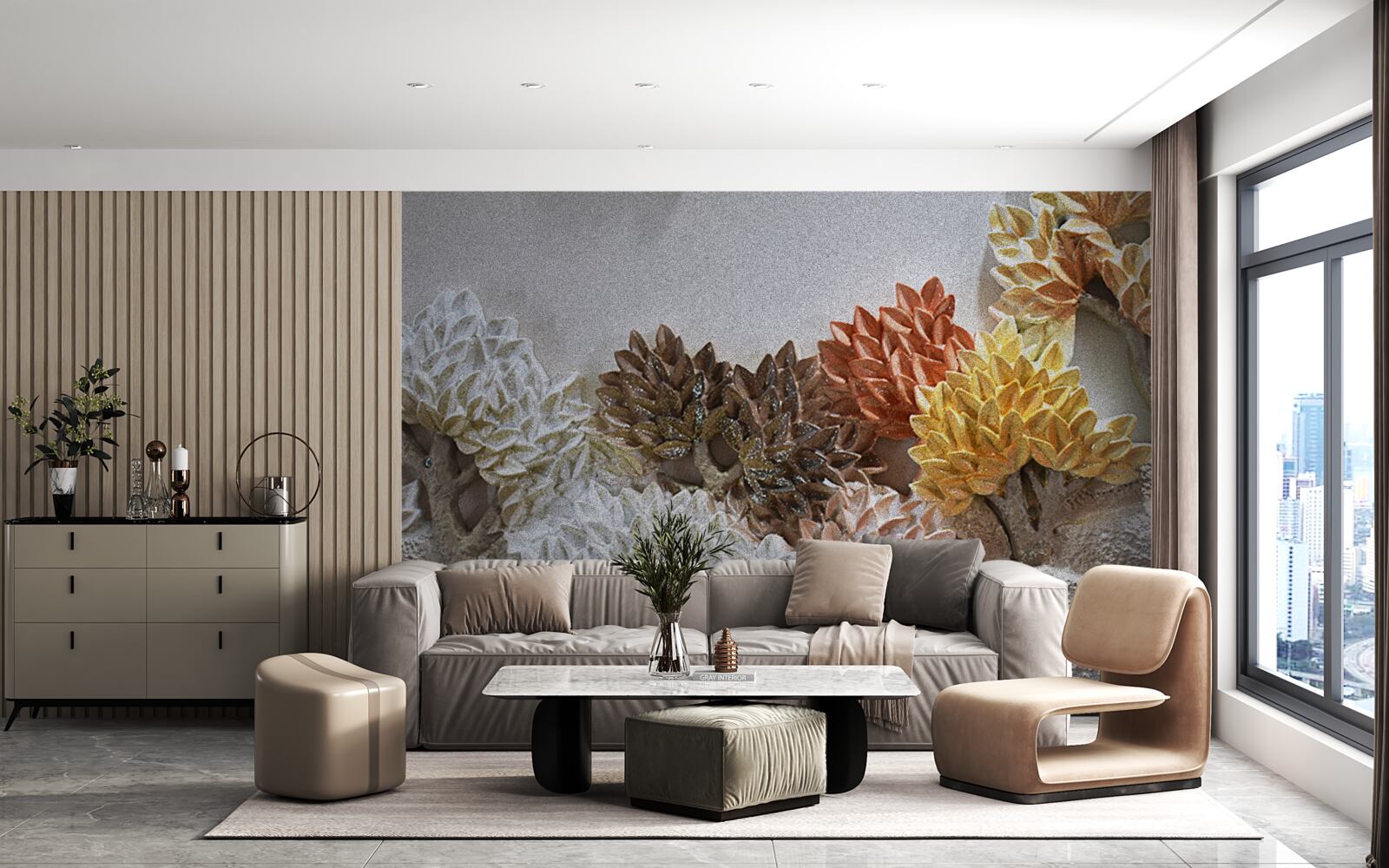 Fototapet nuanțele patului amintesc de toamna într-o pădure rece