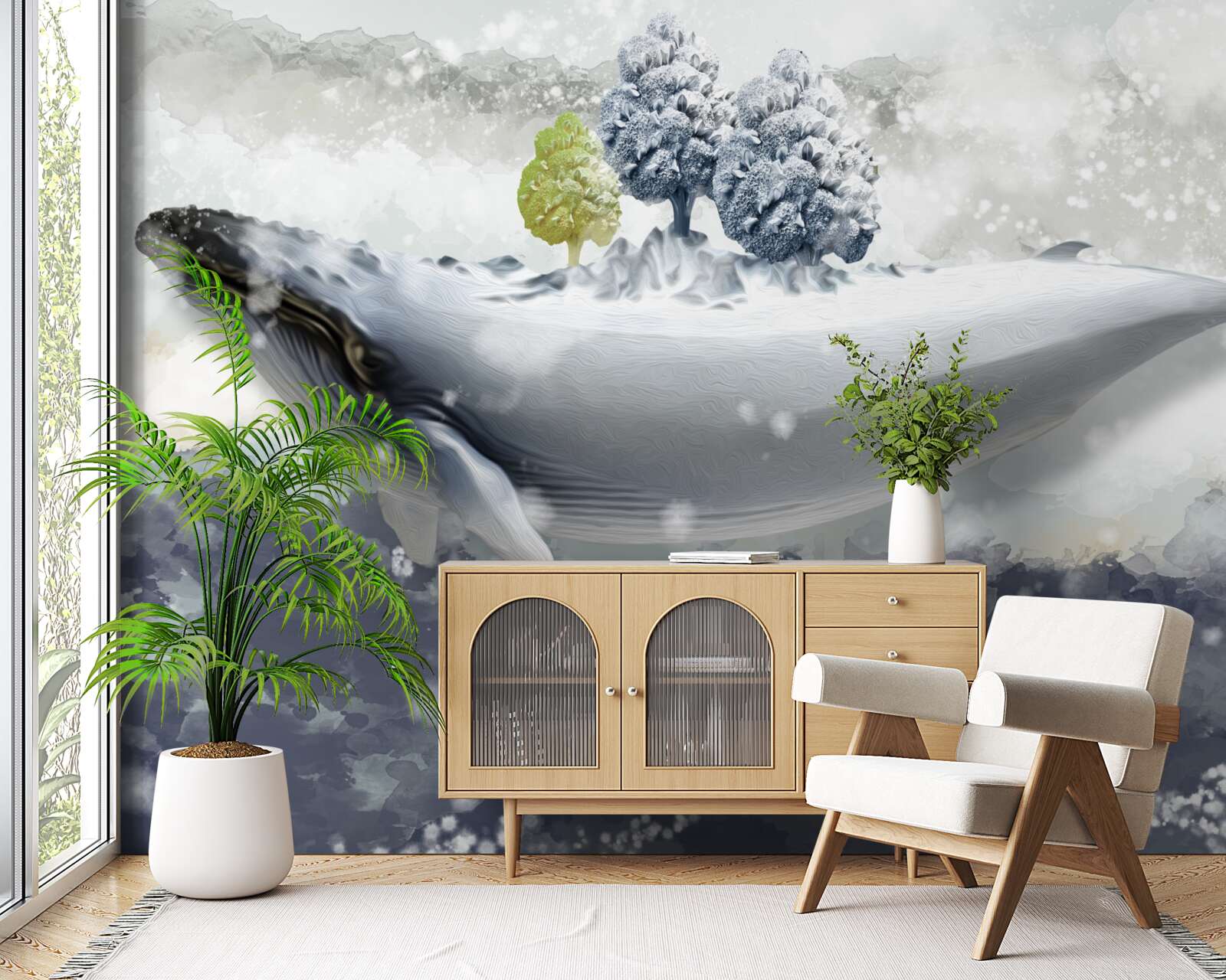 Fototapet balenă albinoasă într-o mare înghețată