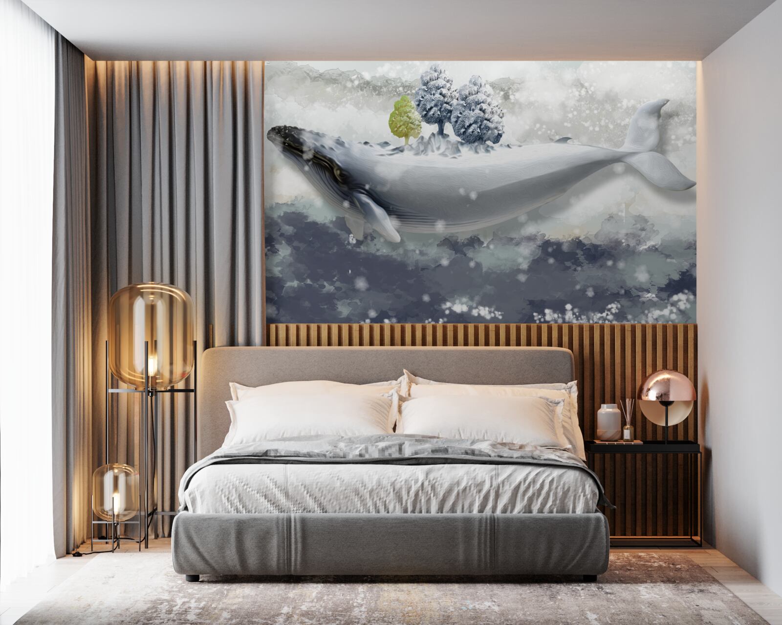 Fototapet balenă albinoasă într-o mare înghețată