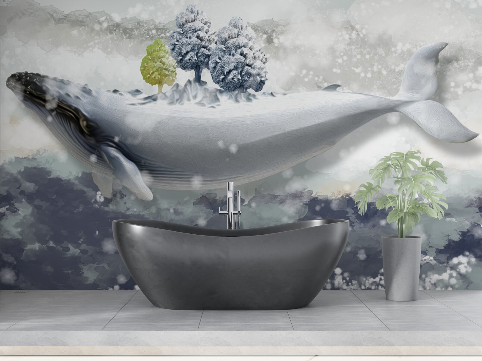 Fototapet balenă albinoasă într-o mare înghețată