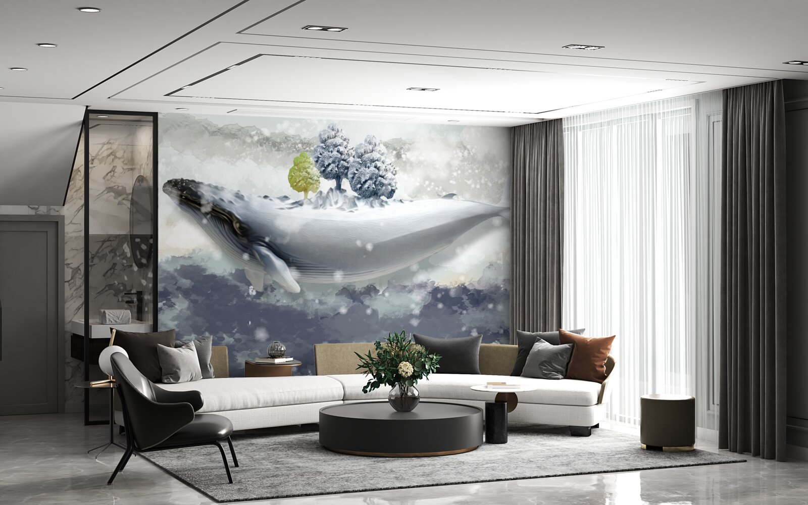 Fototapet balenă albinoasă într-o mare înghețată