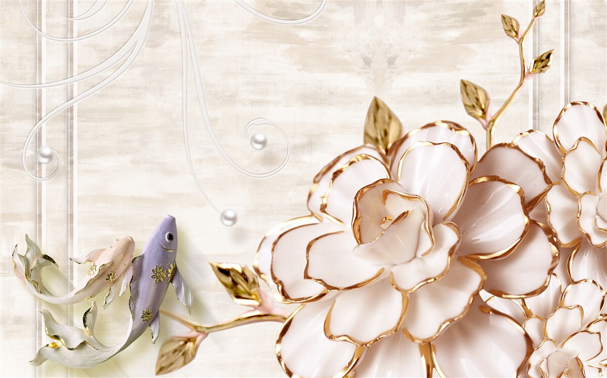 Fototapet fluturi și flori din porțelan