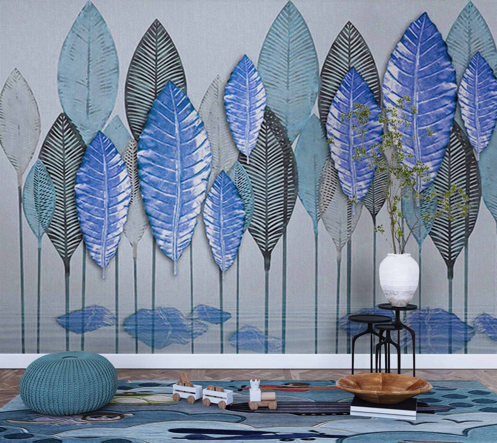 Fototapet pădure cufundată în abstracție, sub un văl de ploaie