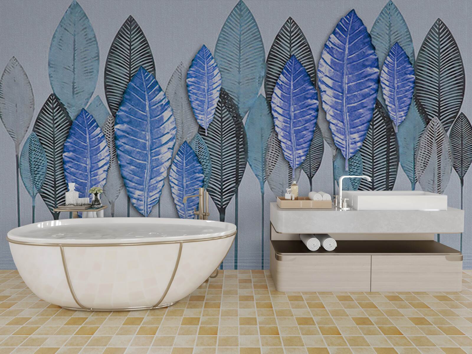 Fototapet pădure cufundată în abstracție, sub un văl de ploaie