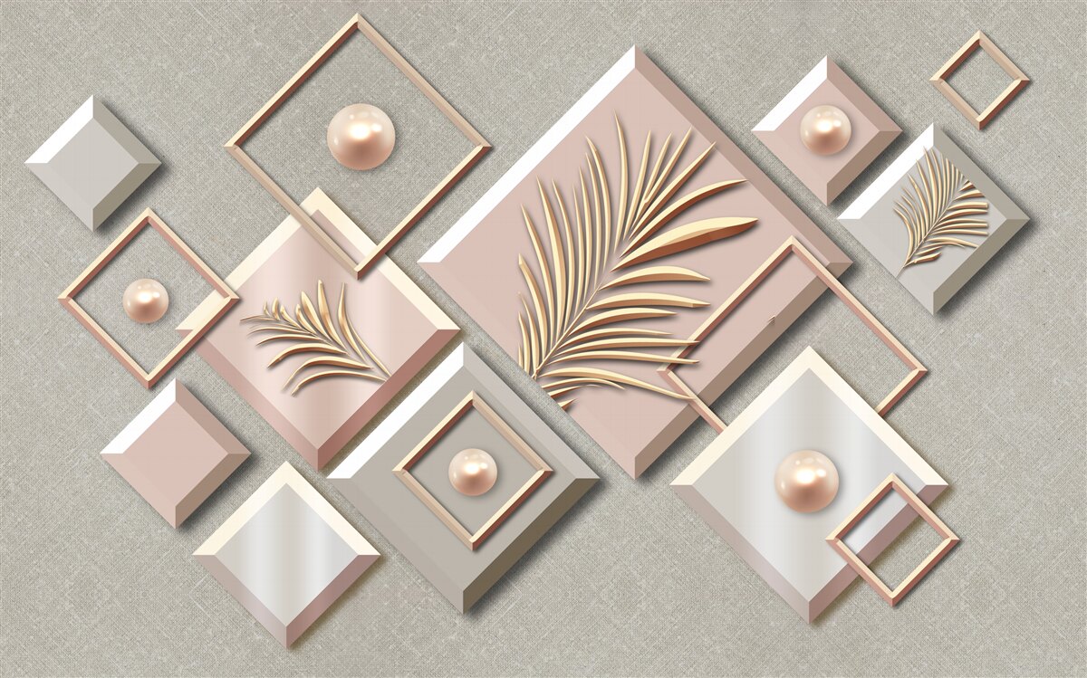 Fototapet abstract sub formă de dreptunghiuri cu frunze