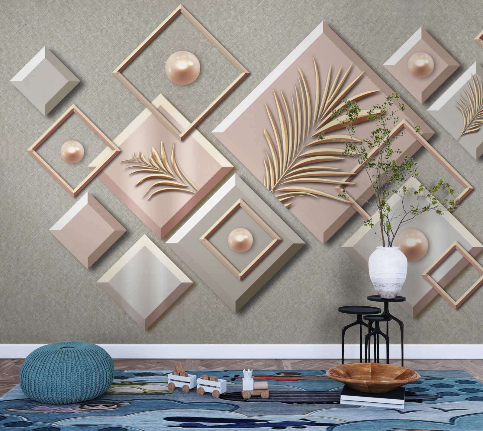 Fototapet abstract sub formă de dreptunghiuri cu frunze