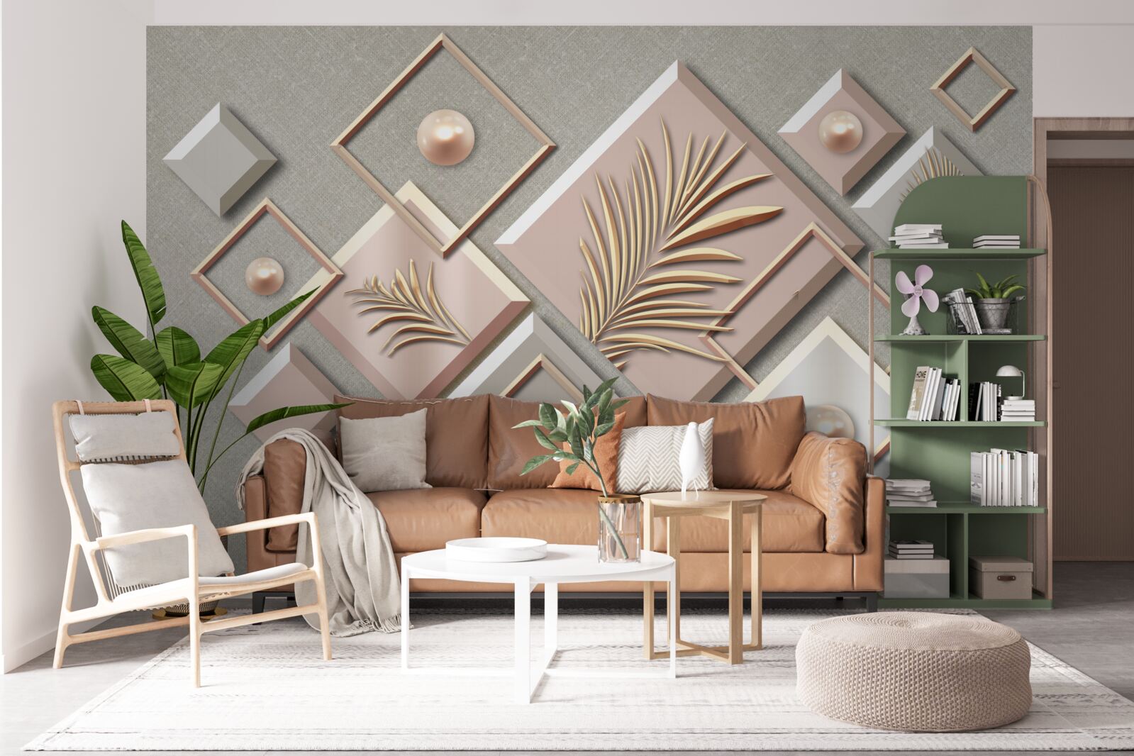 Fototapet abstract sub formă de dreptunghiuri cu frunze