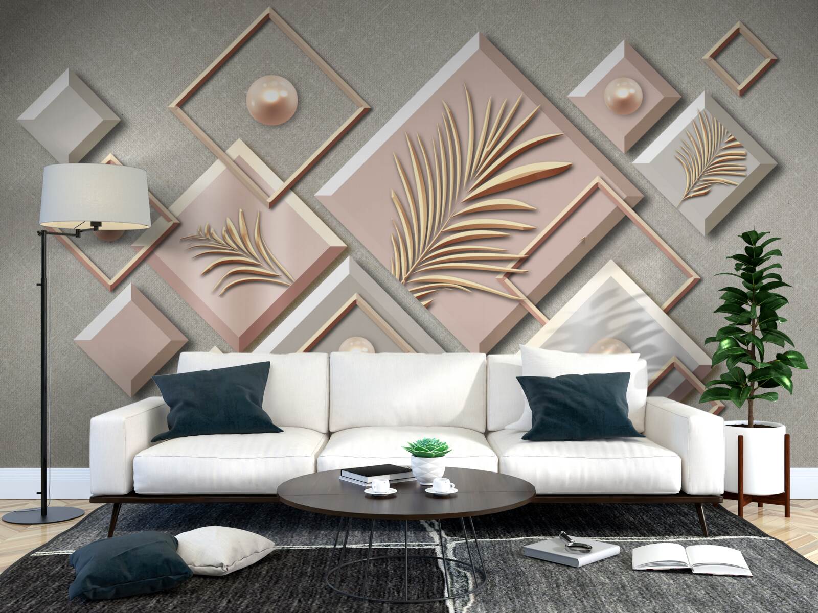 Fototapet abstract sub formă de dreptunghiuri cu frunze