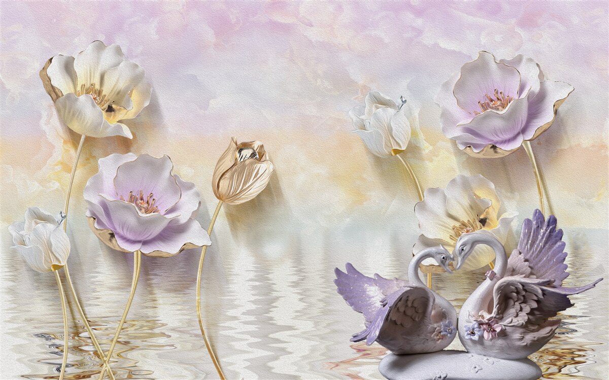 Fototapet reflexii de flori delicate în apă