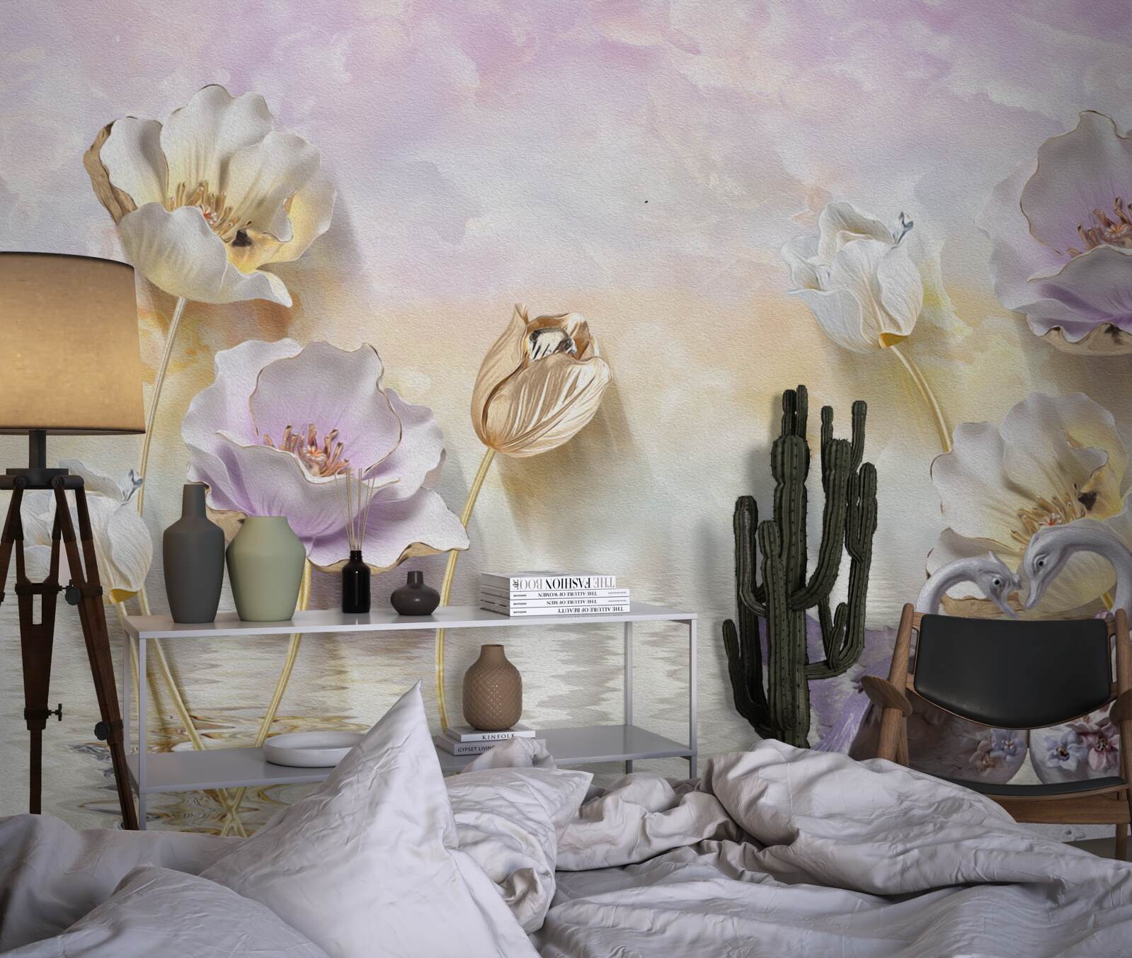 Fototapet reflexii de flori delicate în apă