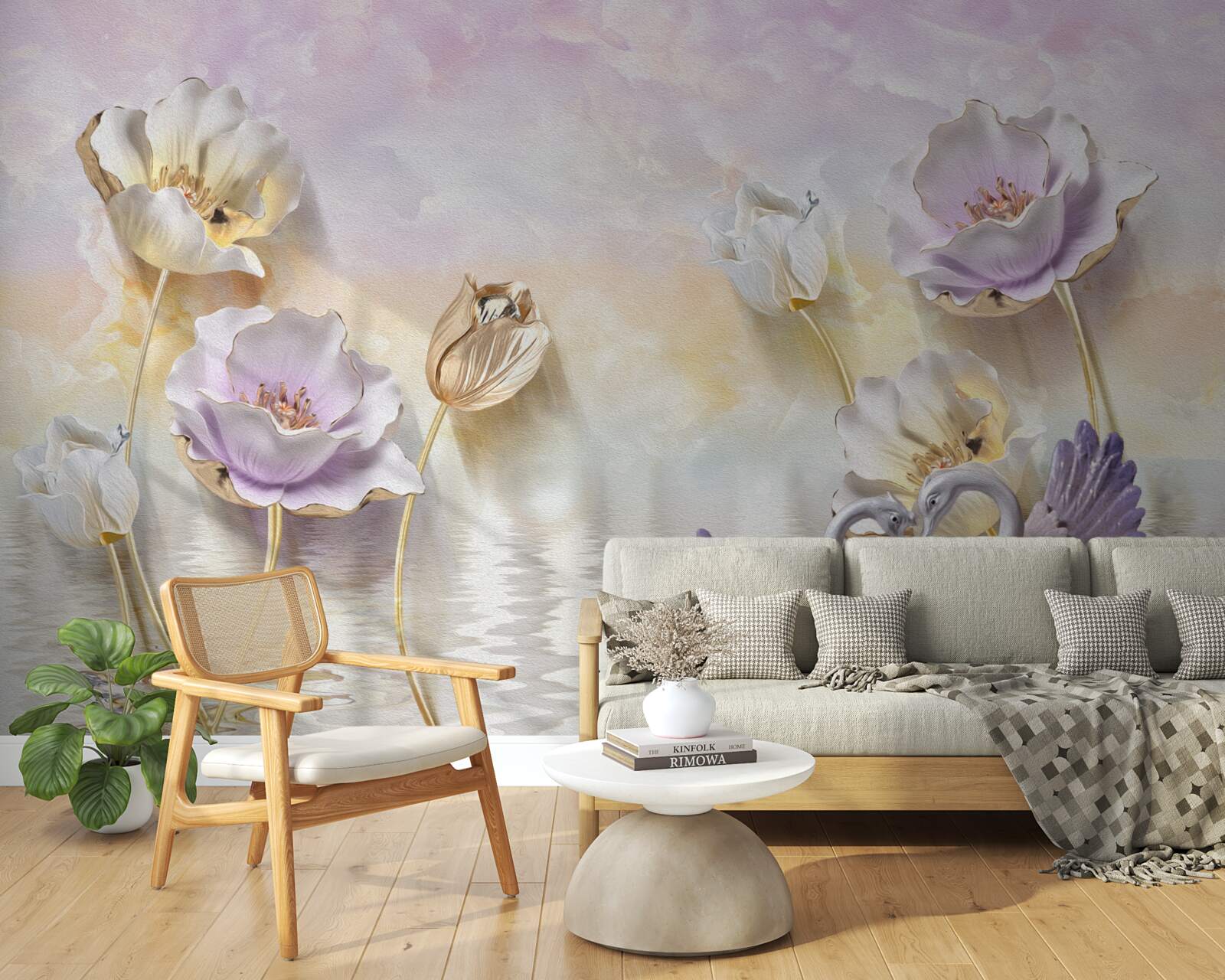 Fototapet reflexii de flori delicate în apă