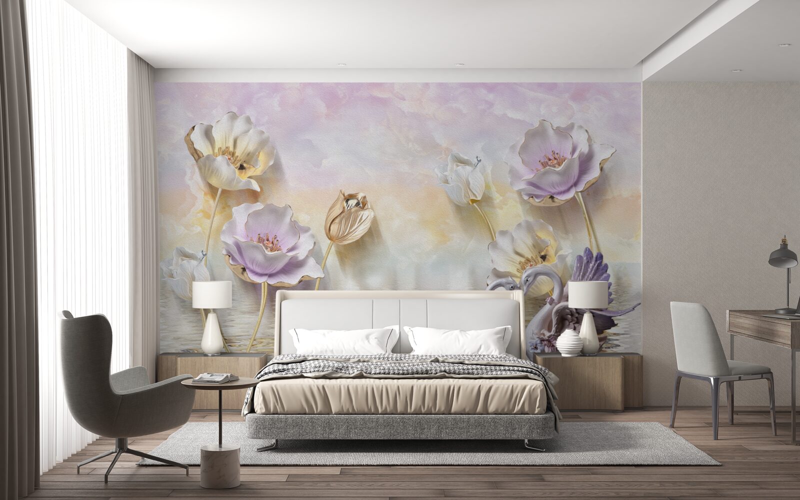 Fototapet reflexii de flori delicate în apă