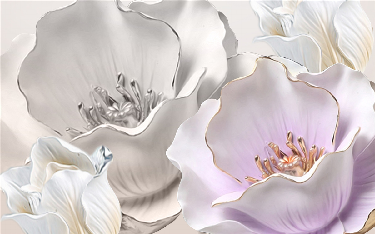 Fototapet flori grațioase și albe ca porțelanul