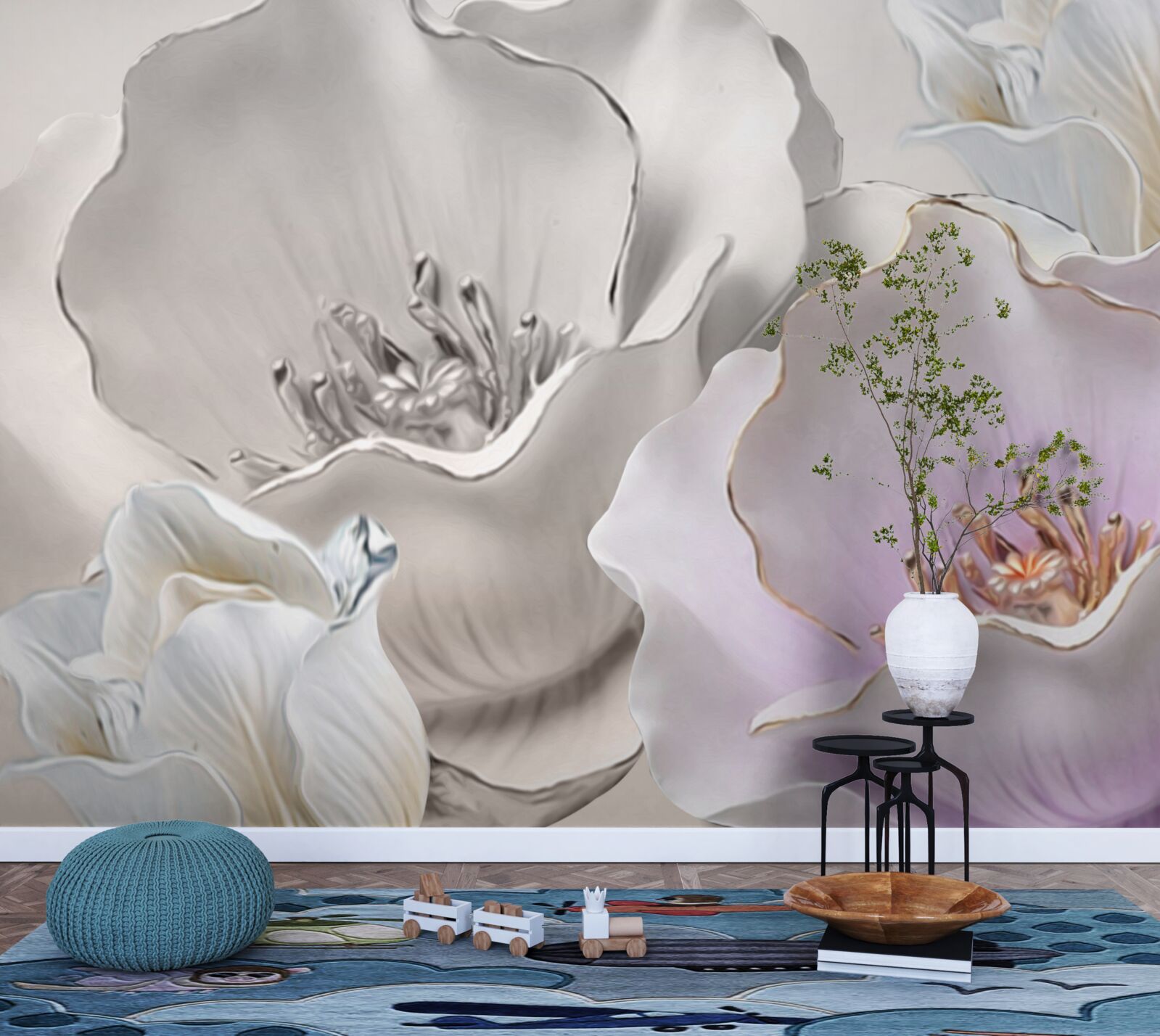 Fototapet flori grațioase și albe ca porțelanul