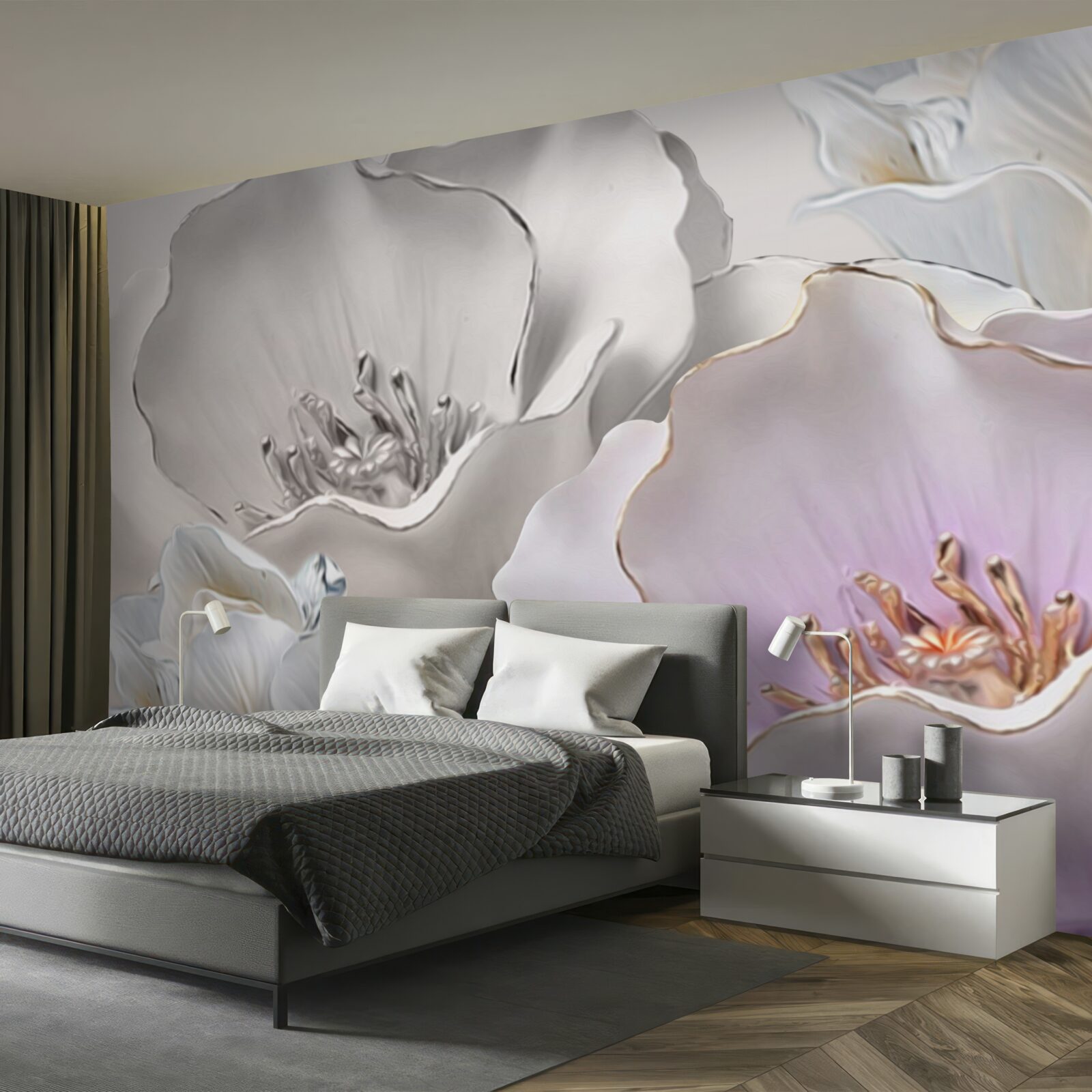 Fototapet flori grațioase și albe ca porțelanul