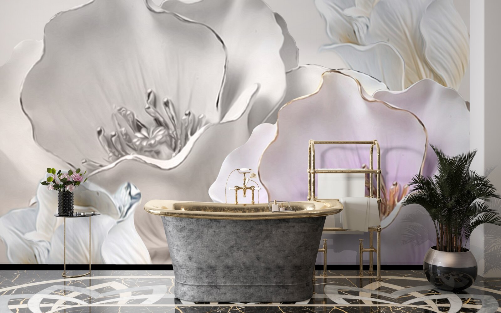 Fototapet flori grațioase și albe ca porțelanul