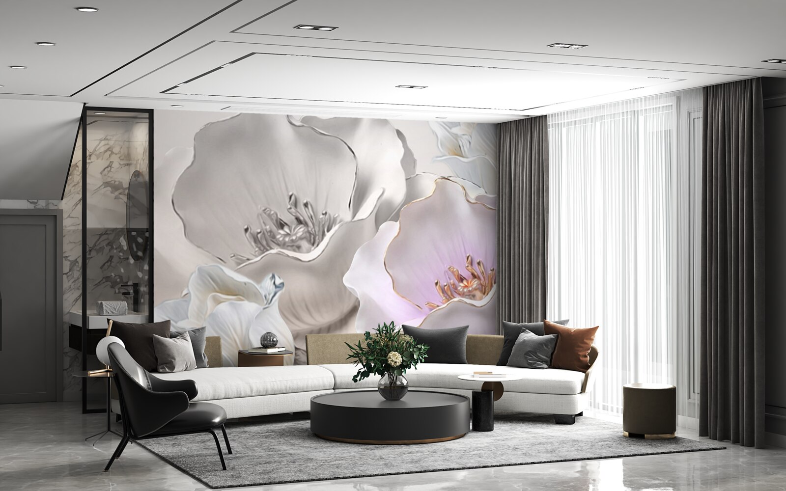 Fototapet flori grațioase și albe ca porțelanul