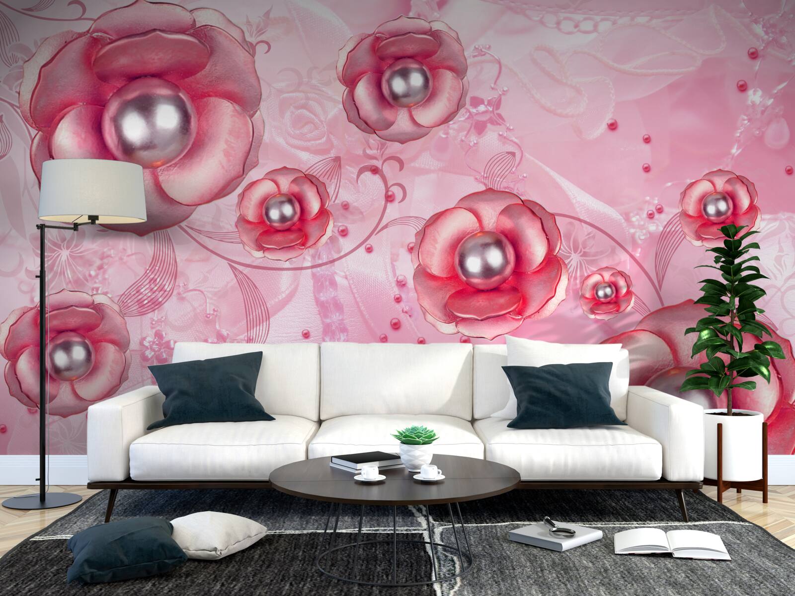 Fototapet muguri subtili roșii cu o inimă plină de perle