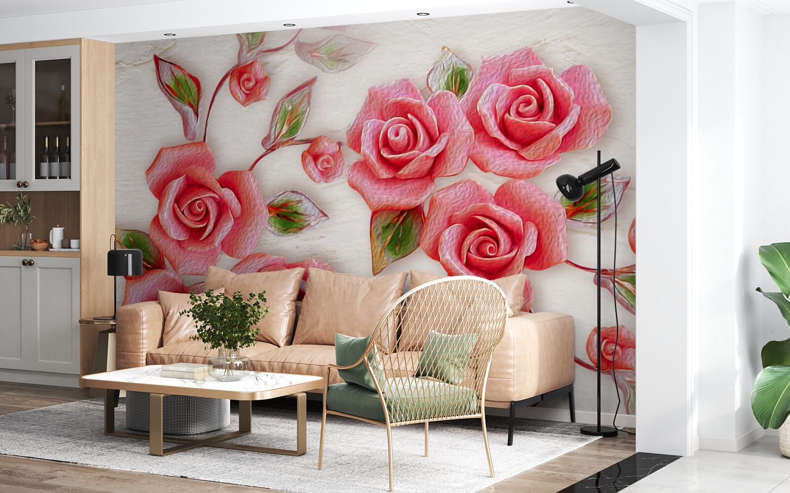 Fototapet un trandafir de ceai roz înflorește pe o ramură