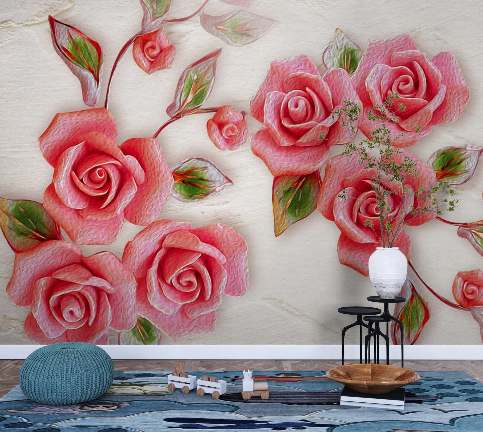 Fototapet un trandafir de ceai roz înflorește pe o ramură