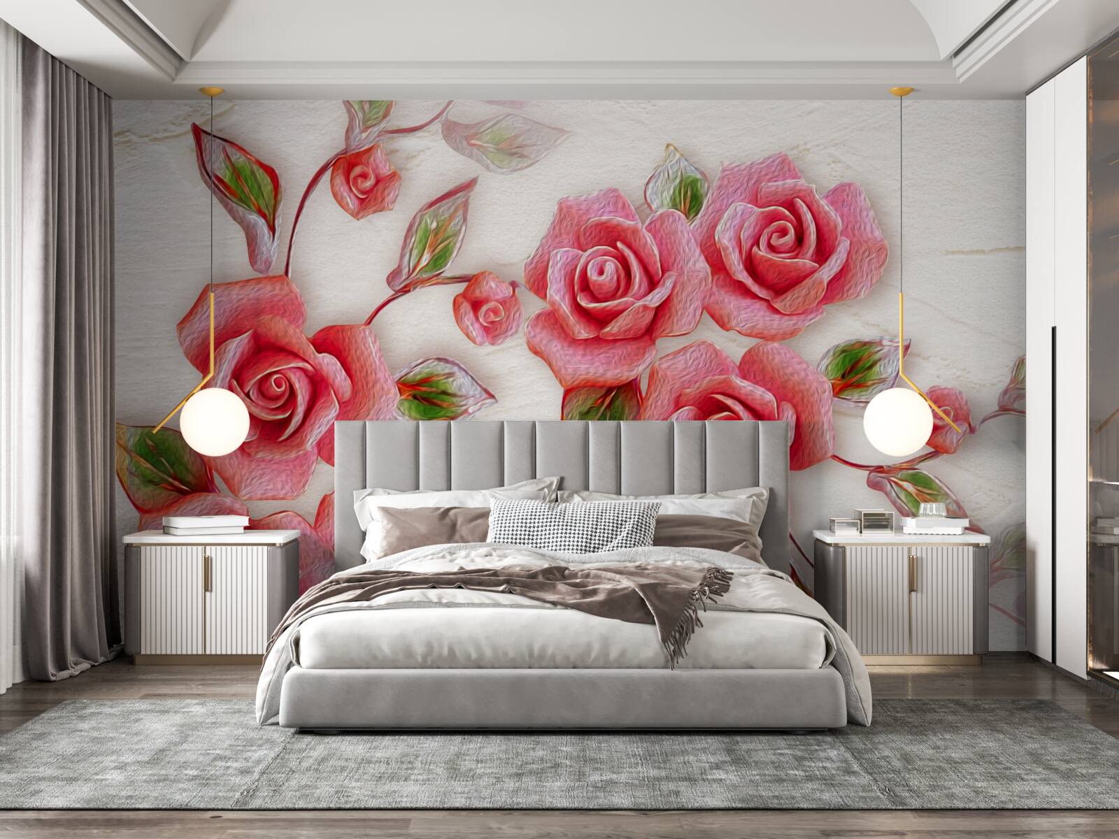 Fototapet un trandafir de ceai roz înflorește pe o ramură