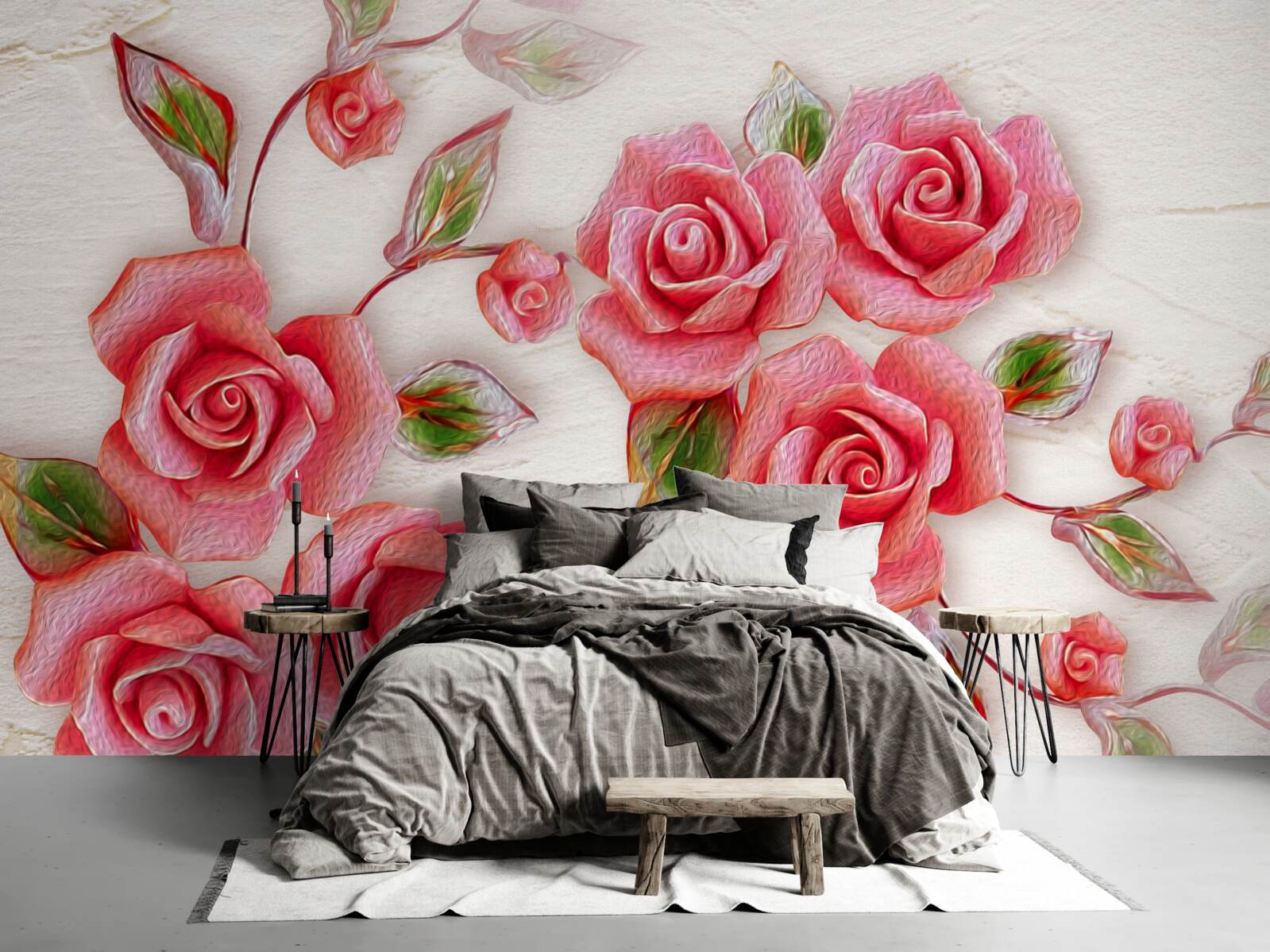 Fototapet un trandafir de ceai roz înflorește pe o ramură