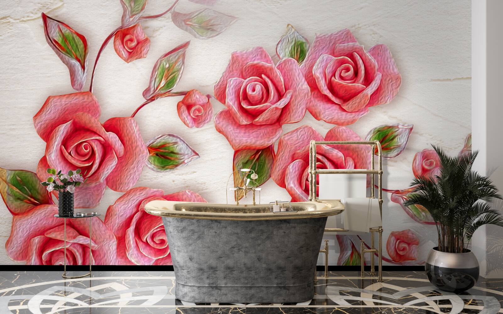 Fototapet un trandafir de ceai roz înflorește pe o ramură