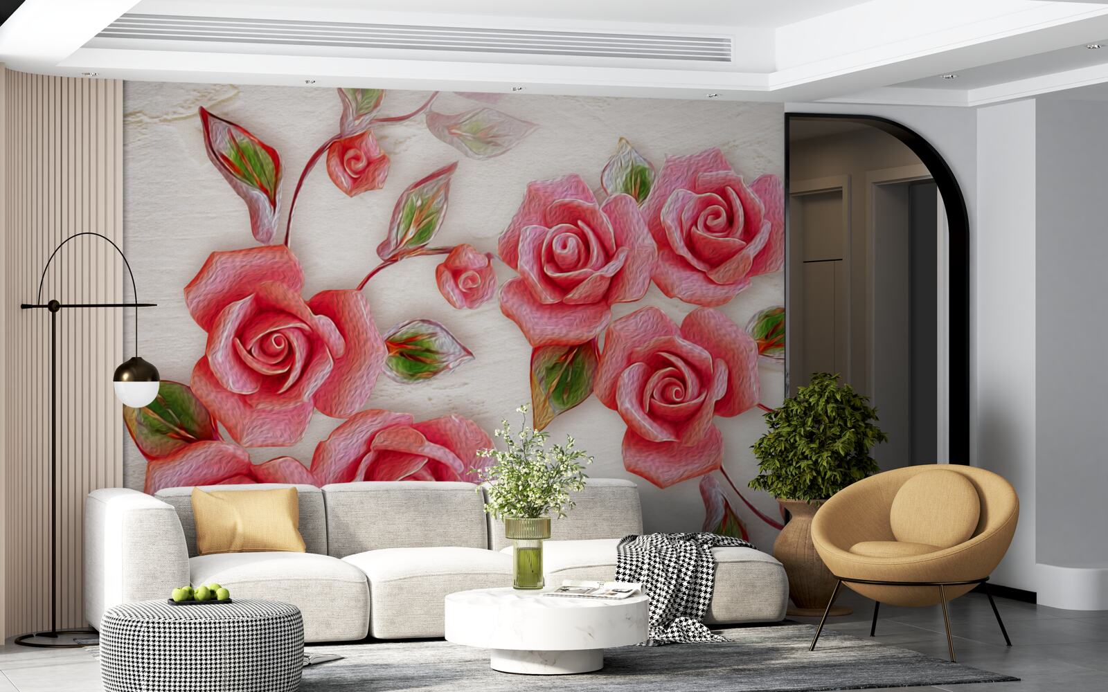 Fototapet un trandafir de ceai roz înflorește pe o ramură