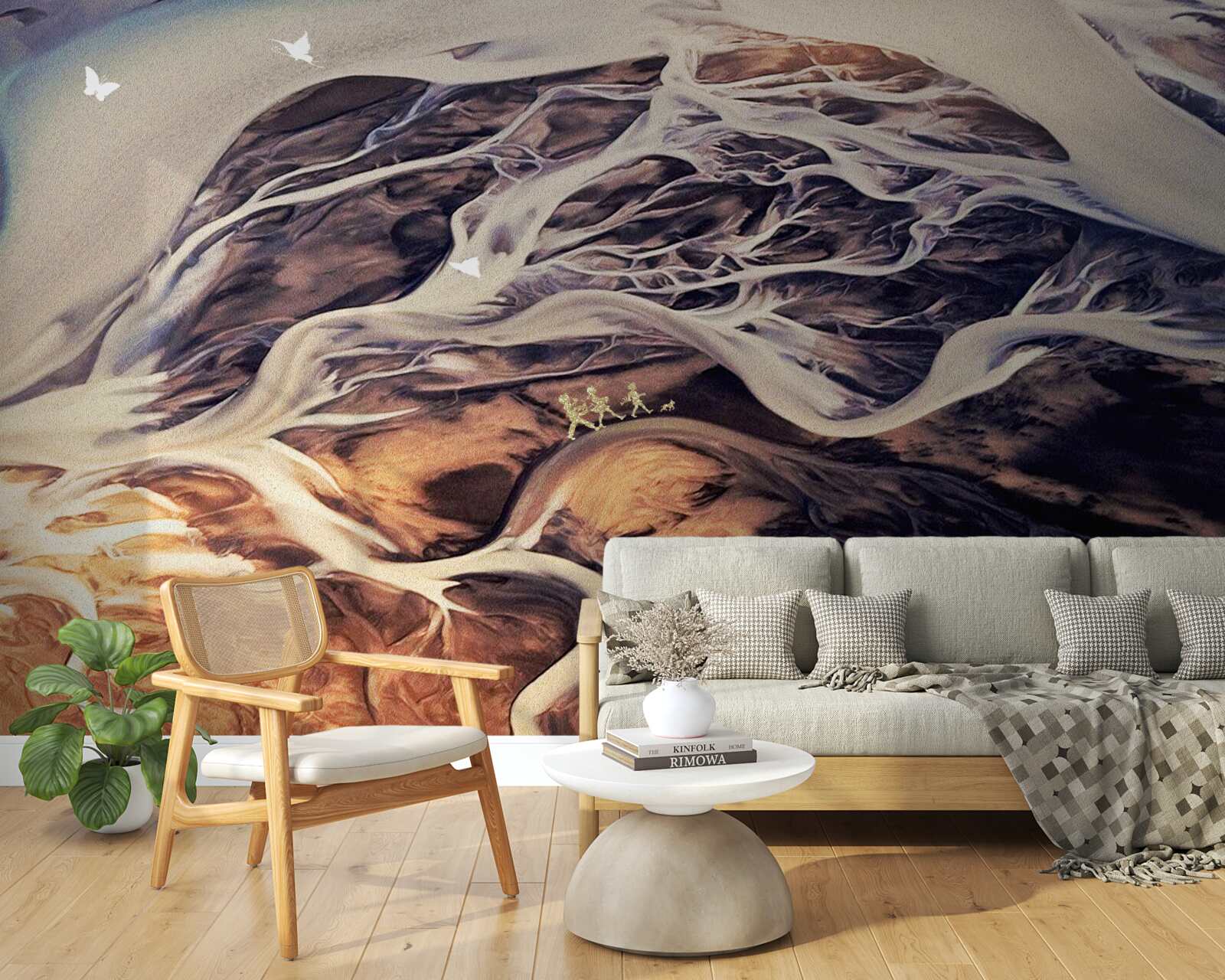 Fototapet silueta falsă a unui copac desenat pe nisip