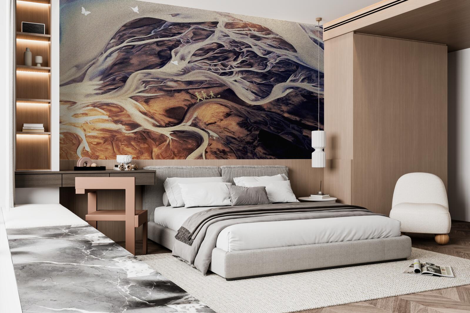 Fototapet silueta falsă a unui copac desenat pe nisip