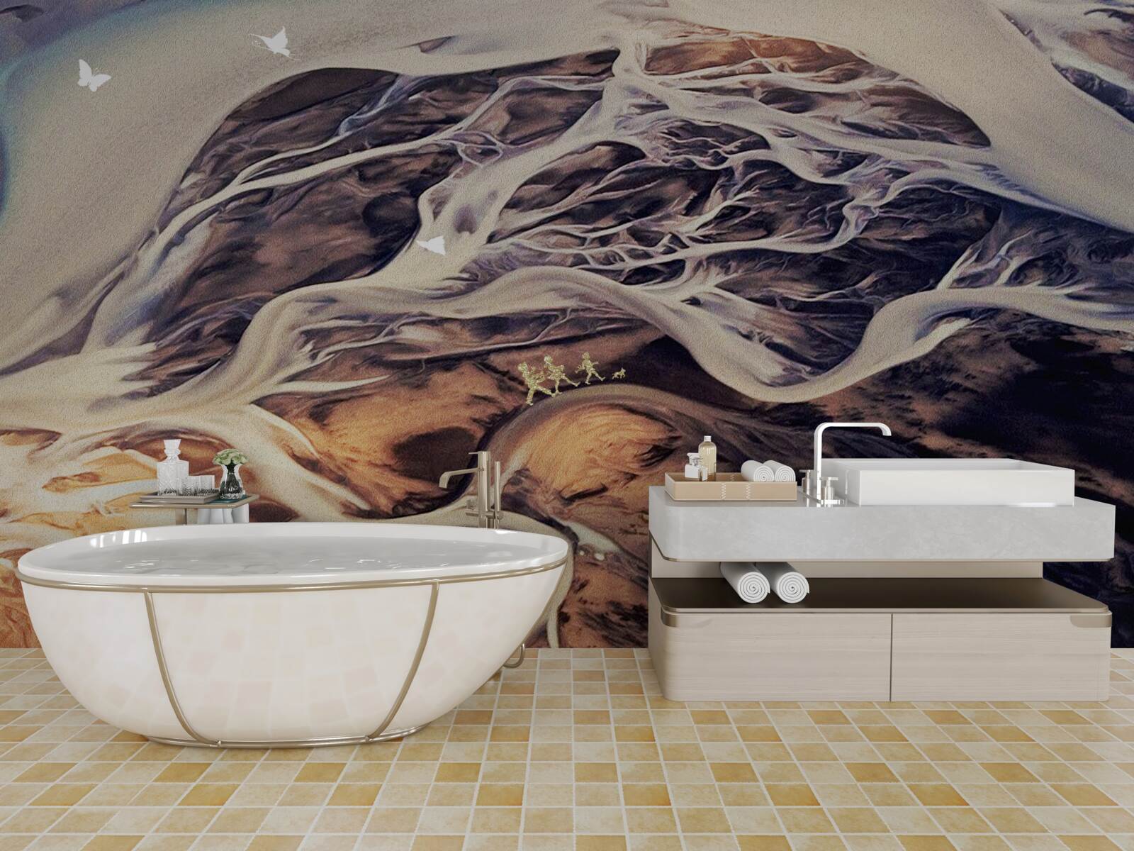 Fototapet silueta falsă a unui copac desenat pe nisip