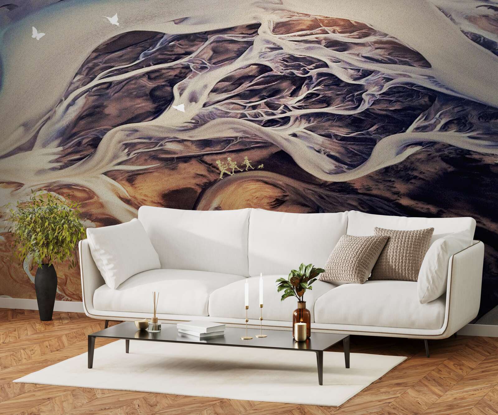 Fototapet silueta falsă a unui copac desenat pe nisip