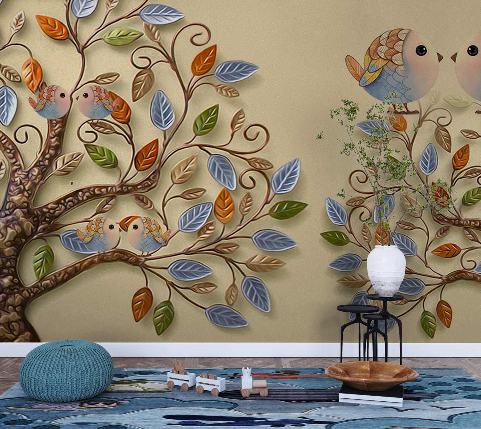 Fototapet copaci de toamnă cu păsări