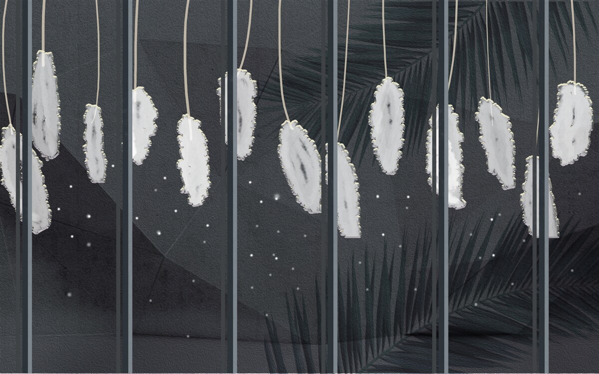 Fototapet puf în spatele geamului de seară